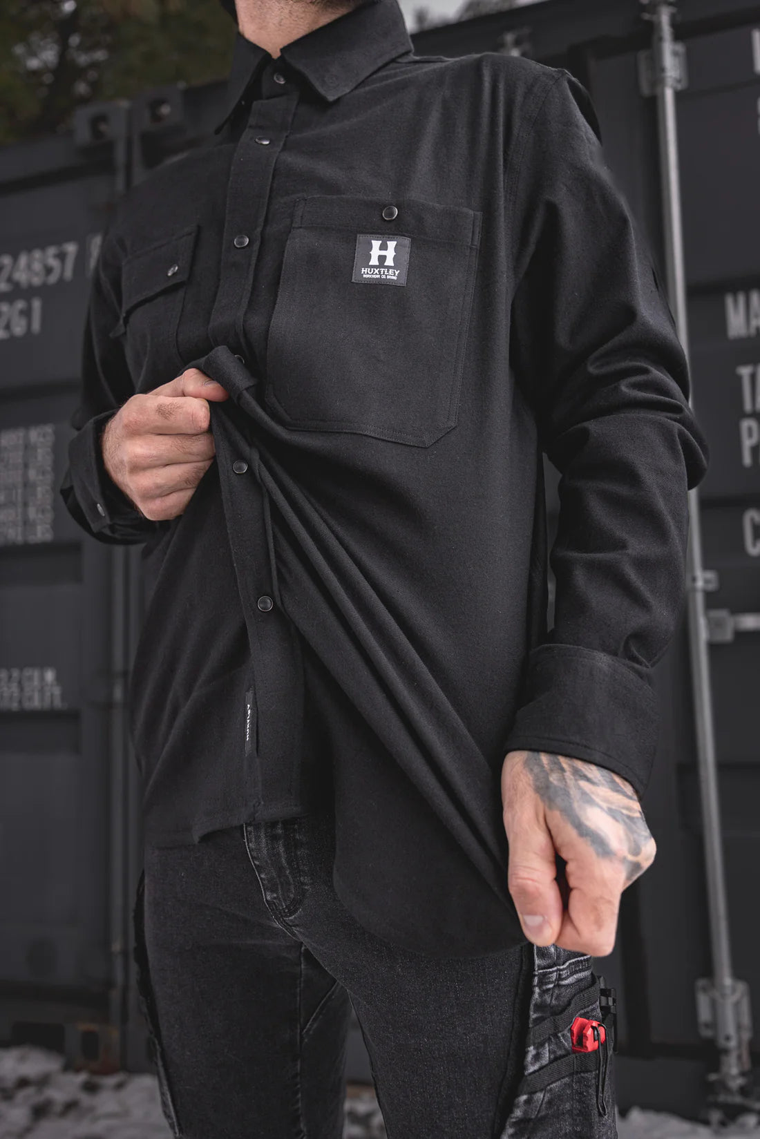 CHEMISE FLANELLE EXTENSIBLE HD-57 NOIR ( M )