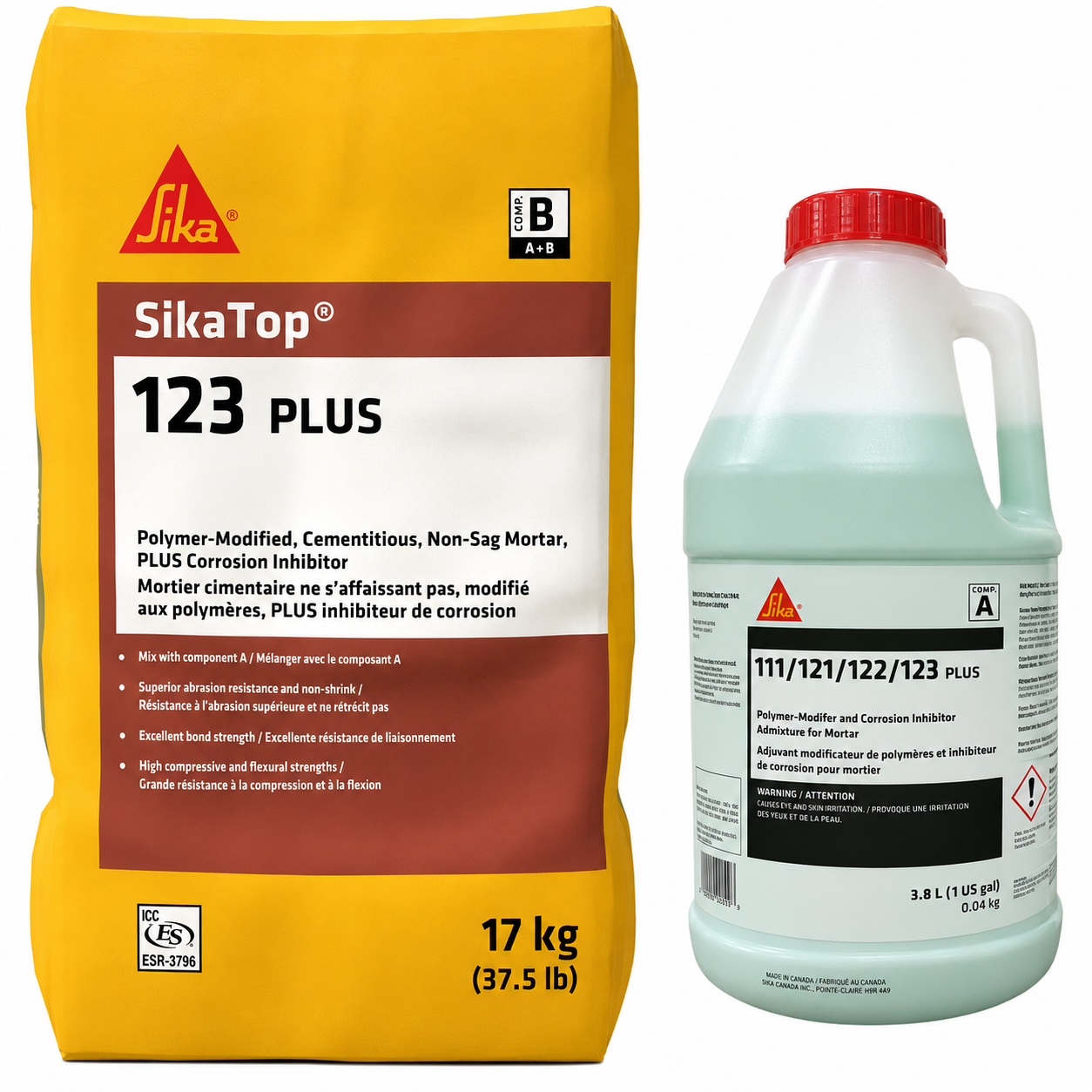 MORTIER DE RÉPARATION POLYMÈRE SIKATOP 123 PLUS (2 COMP. AB)