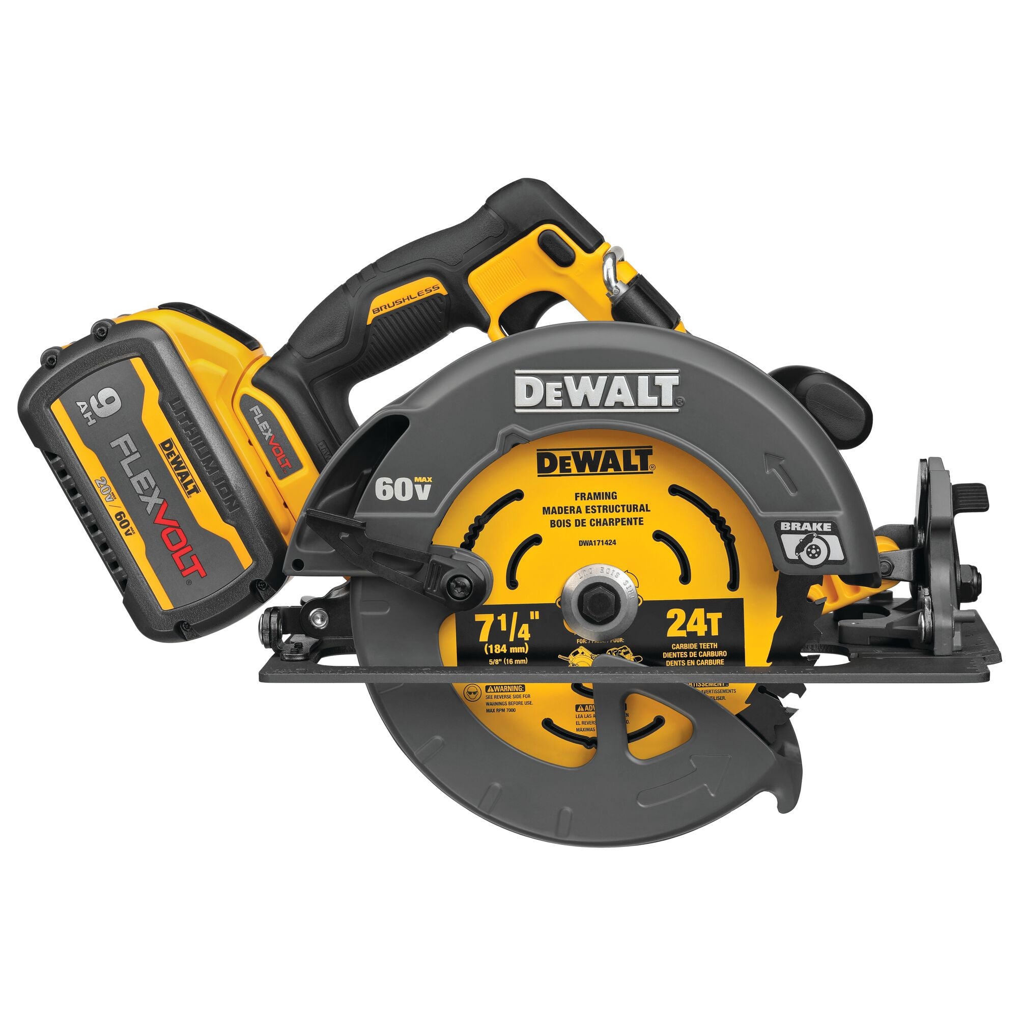 ENSEMBLE SCIE CIRCULAIRE 7-1/4'' 60V FLEXVOLT (2 X 9.0AH)