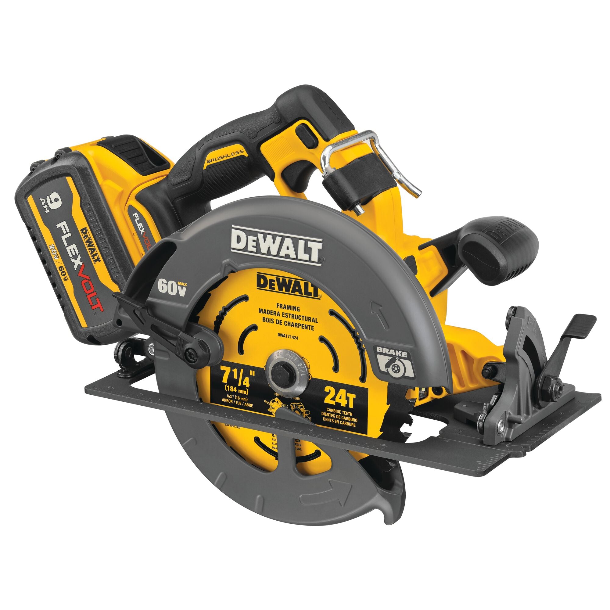 ENSEMBLE SCIE CIRCULAIRE 7-1/4'' 60V FLEXVOLT (2 X 9.0AH)