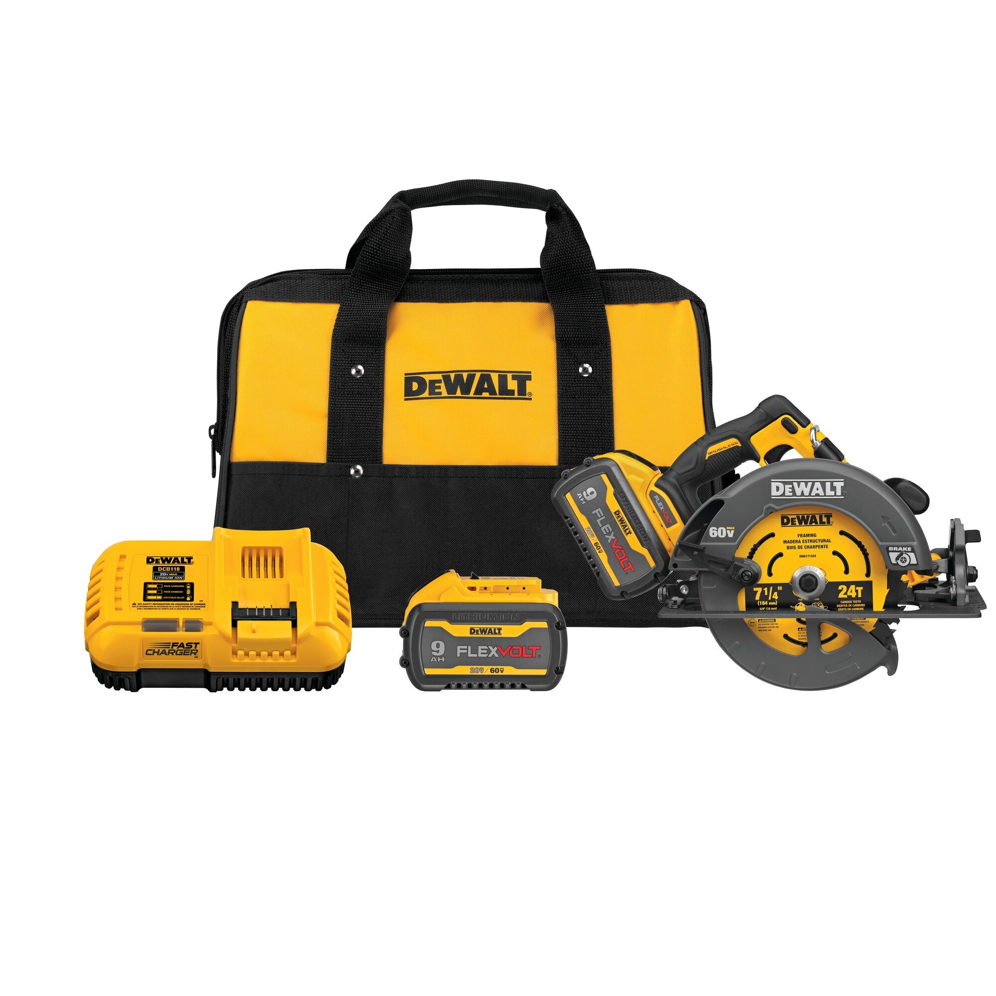 ENSEMBLE SCIE CIRCULAIRE 7-1/4'' 60V FLEXVOLT (2 X 9.0AH)