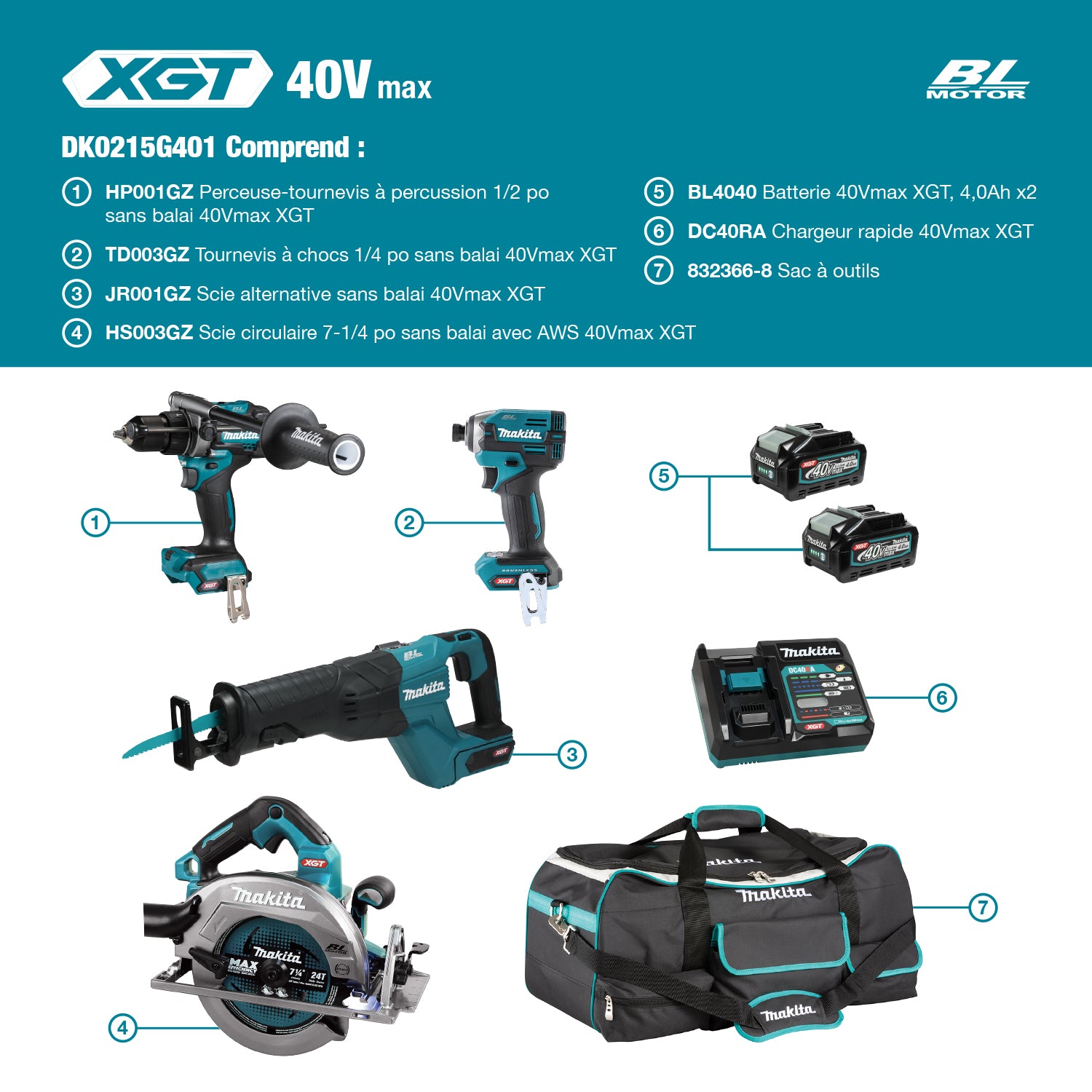 XGT 40V 4.0AH 4-TOOL COMBO KIT