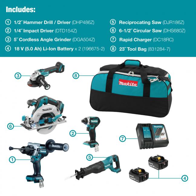 ENSEMBLE DE 5 OUTILS 18V BRUSHLESS LXT (5.0AH)
