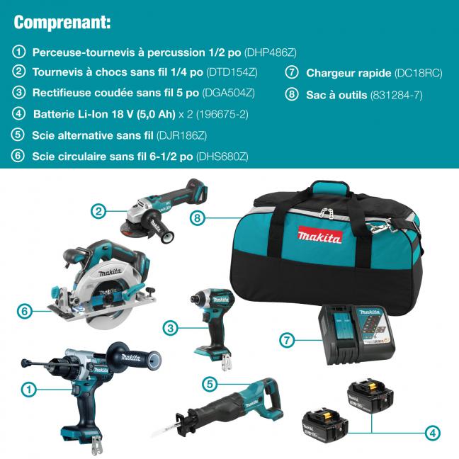 ENSEMBLE DE 5 OUTILS 18V BRUSHLESS LXT (5.0AH)