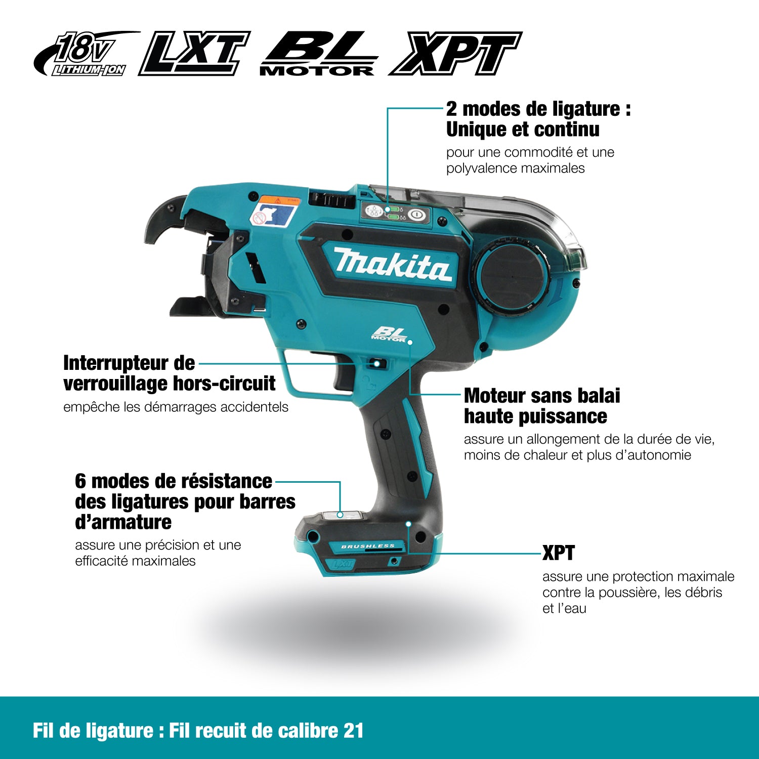 OUTIL REBAR À LIER LES BARRES D'ARMATURE 5/8'' 18V LXT
