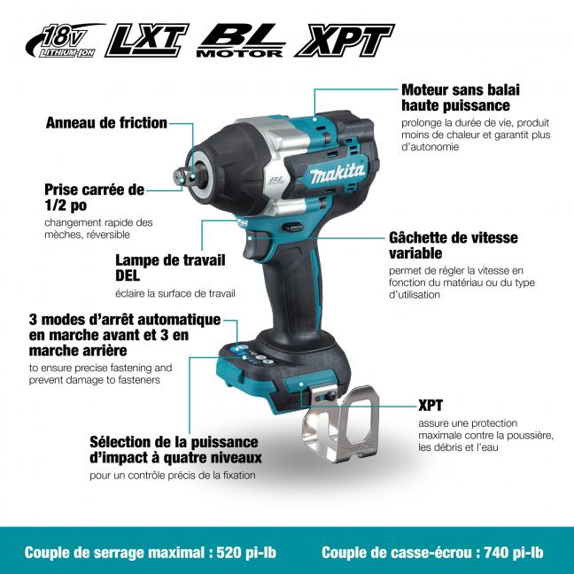 CLÉ À CHOCS 1/2'' BRUSHLESS 18V LXT (ANNEAU)