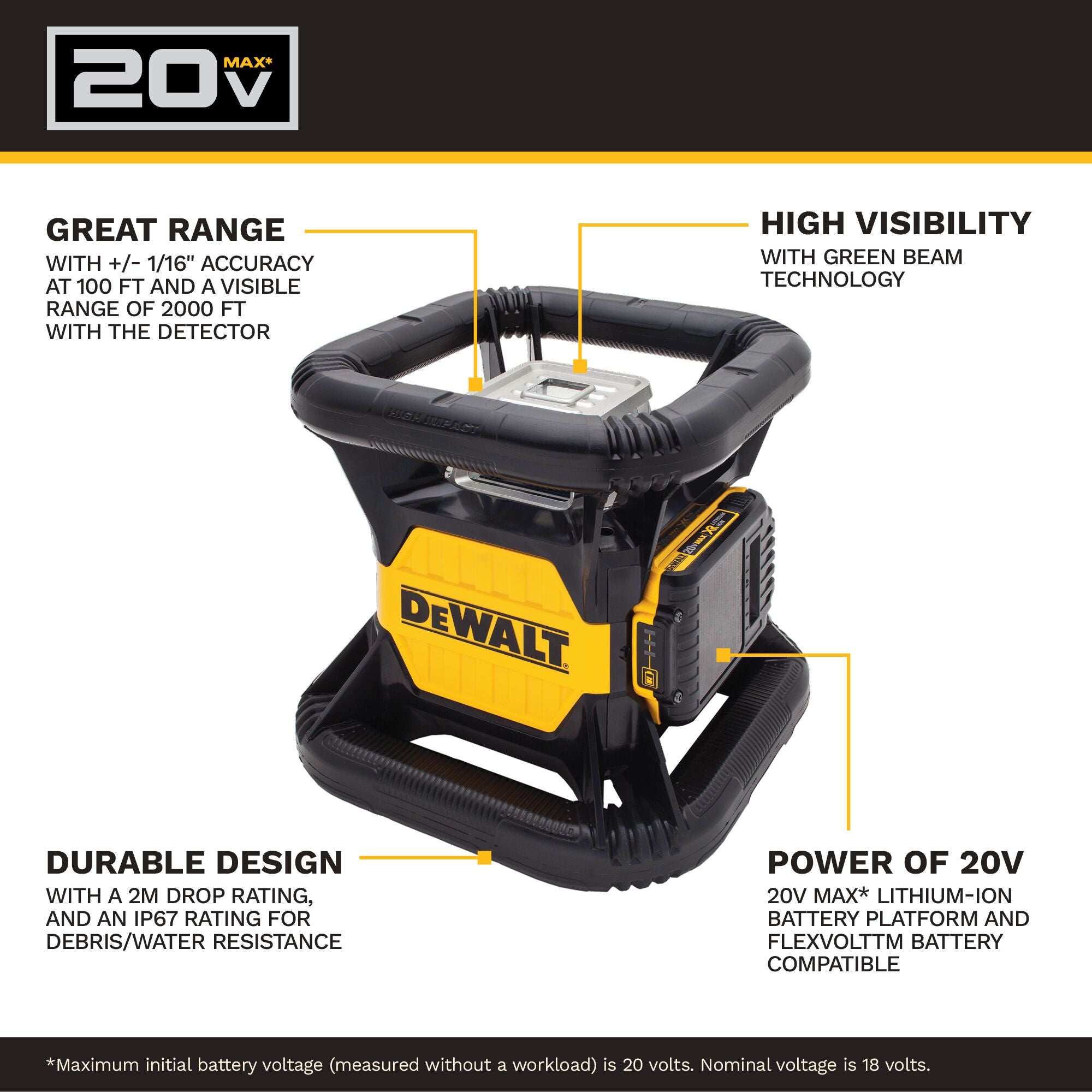 ENSEMBLE NIVEAU LASER ROTATIF VERT 20V MAX