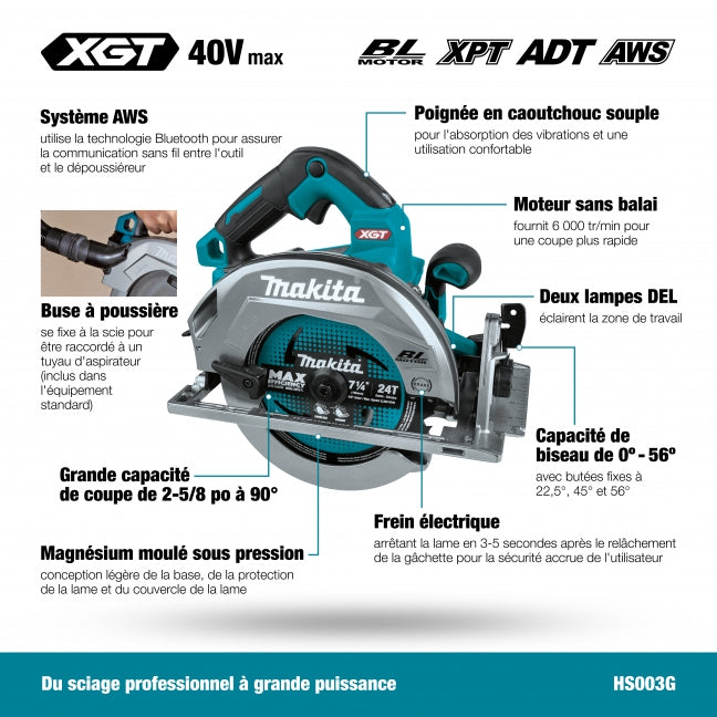 ENSEMBLE SCIE CIRCULAIRE 7-1/4'' XGT 40V BRUSHLESS (4.0AH)