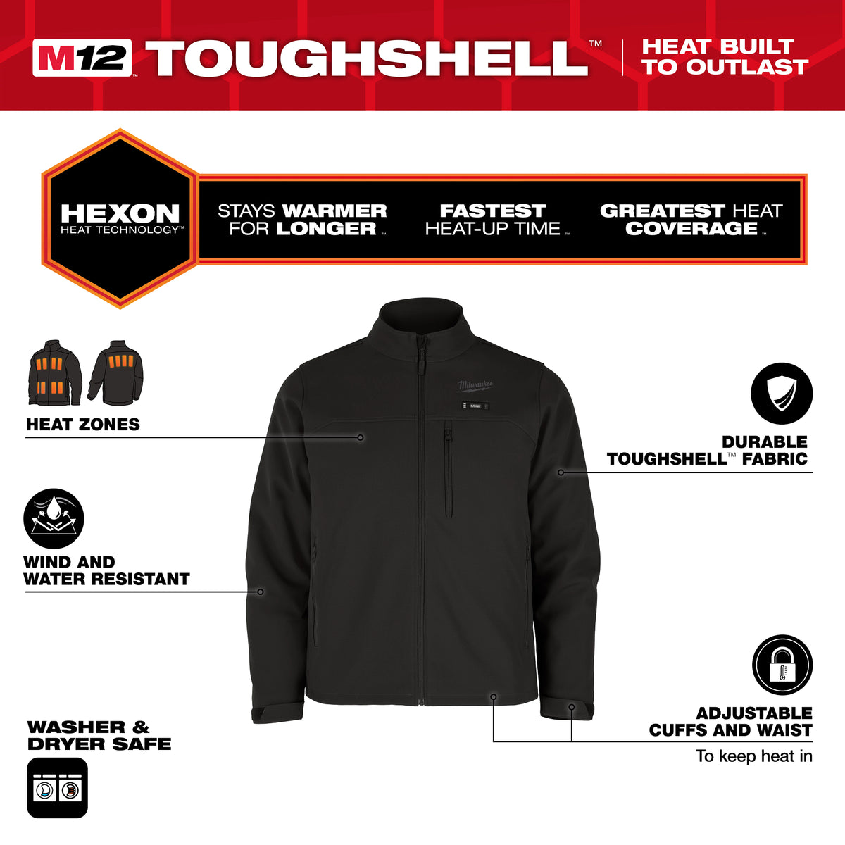 ENSEMBLE MANTEAU CHAUFFANT HEXON M12 ( NOIR - LARGE )