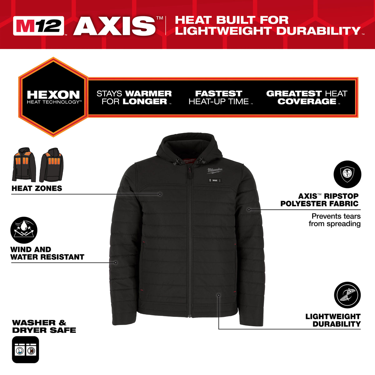 ENSEMBLE MANTEAU CHAUFFANT AXIS HEXON M12 ( NOIR - MEDIUM )