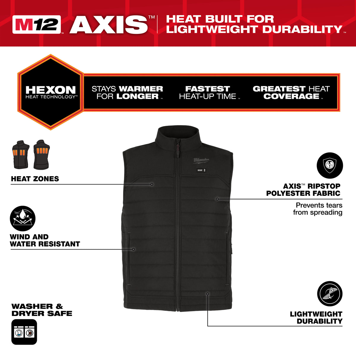 ENSEMBLE VESTE CHAUFFANTE AXIS HEXON M12 ( NOIR - MEDIUM )