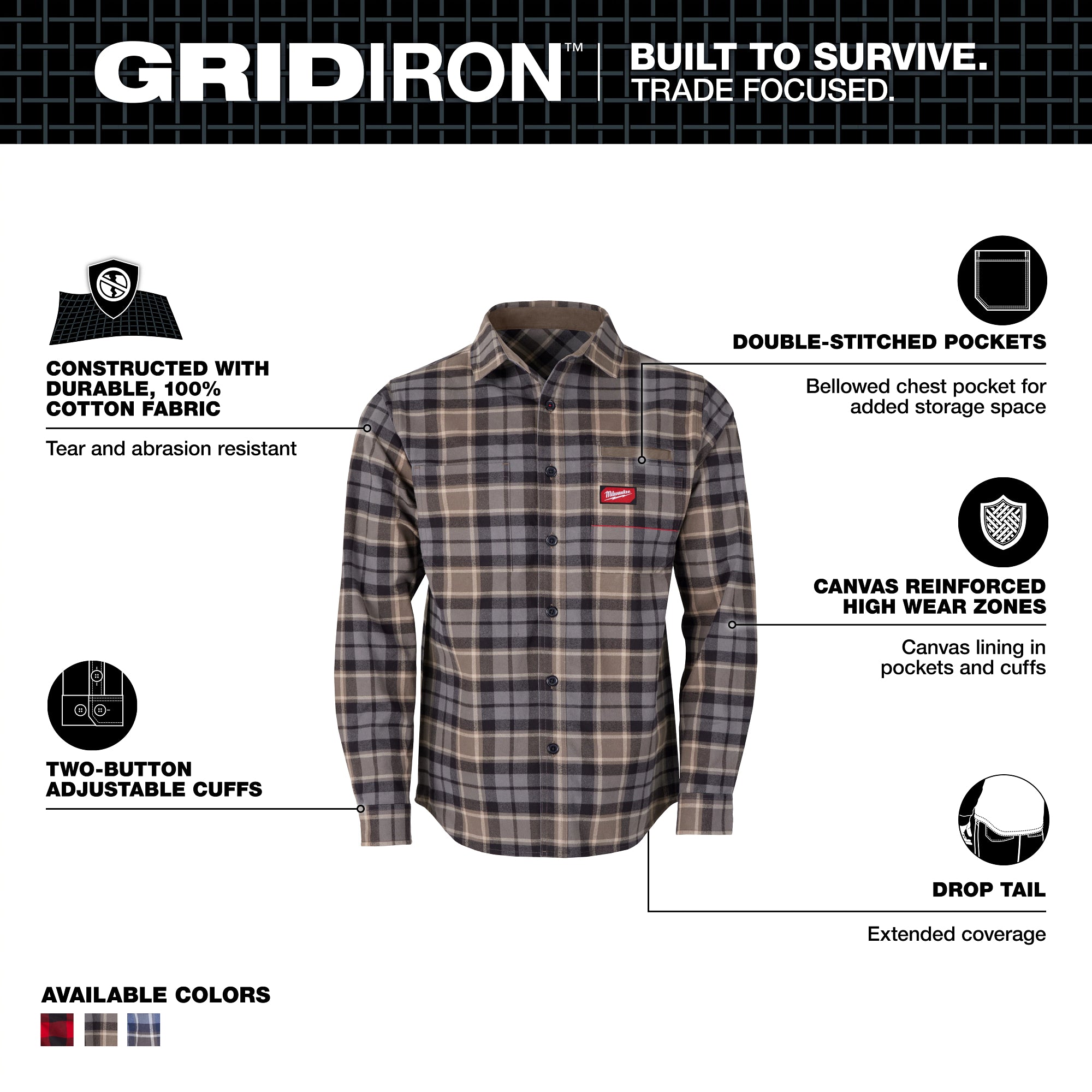 CHEMISE EN FLANELLE GRIDIRON (GRIS - MEDIUM)