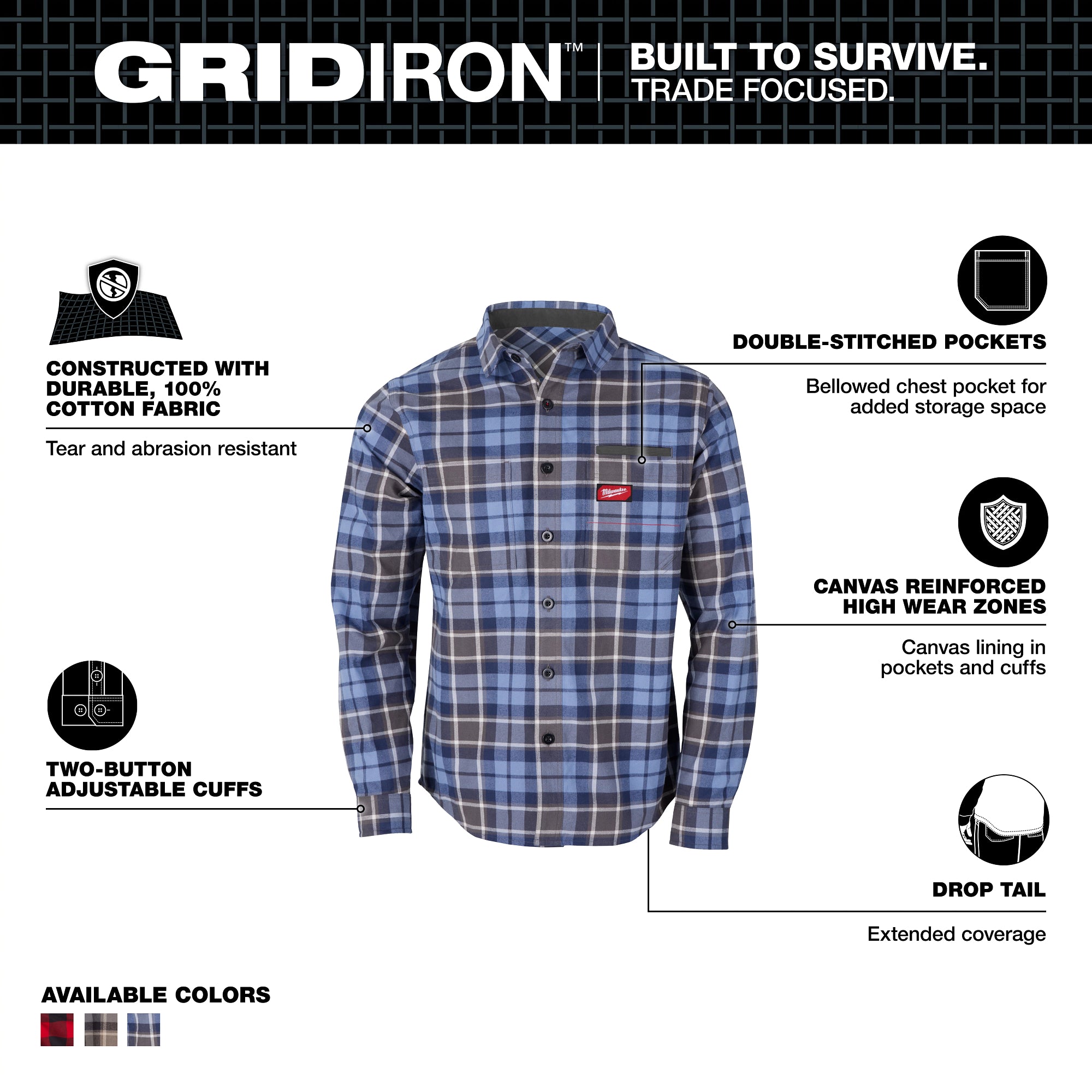 CHEMISE EN FLANELLE GRIDIRON (BLEU - X-LARGE)