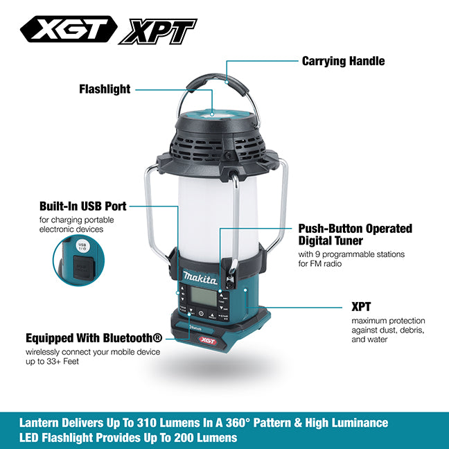RADIO FM & BLUETOOTH AVEC LANTERNE 310 LUMENS 40V XGT