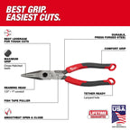 8" LONG NOSE PLIERS WITH COMFORT GRIP (USA)