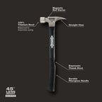 MARTEAU 16OZ EN TITANE FACE LISSE & MANCHE EN FIBRE 18''