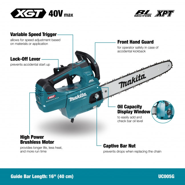 SCIE À CHAÎNE 16'' POIGNÉE SUPÉRIEURE 40V XGT BRUSHLESS