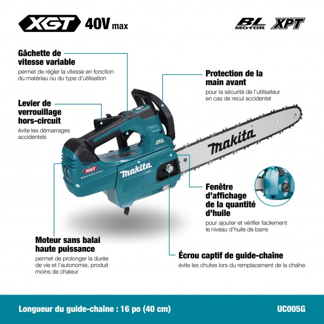 SCIE À CHAÎNE 16'' POIGNÉE SUPÉRIEURE 40V XGT BRUSHLESS