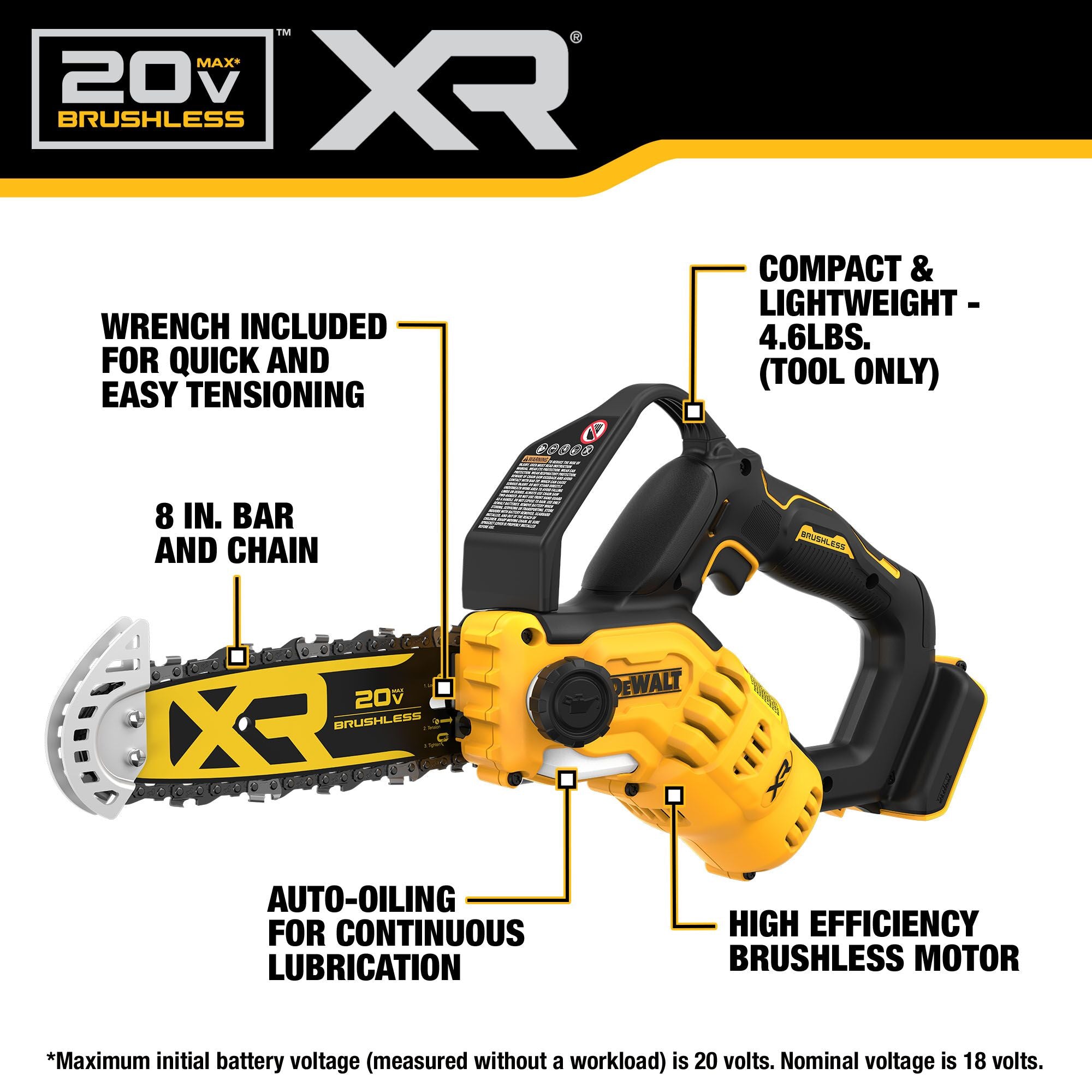 SCIE À CHAÎNE 8'' D'ÉLAGAGE BRUSHLESS 20V MAX