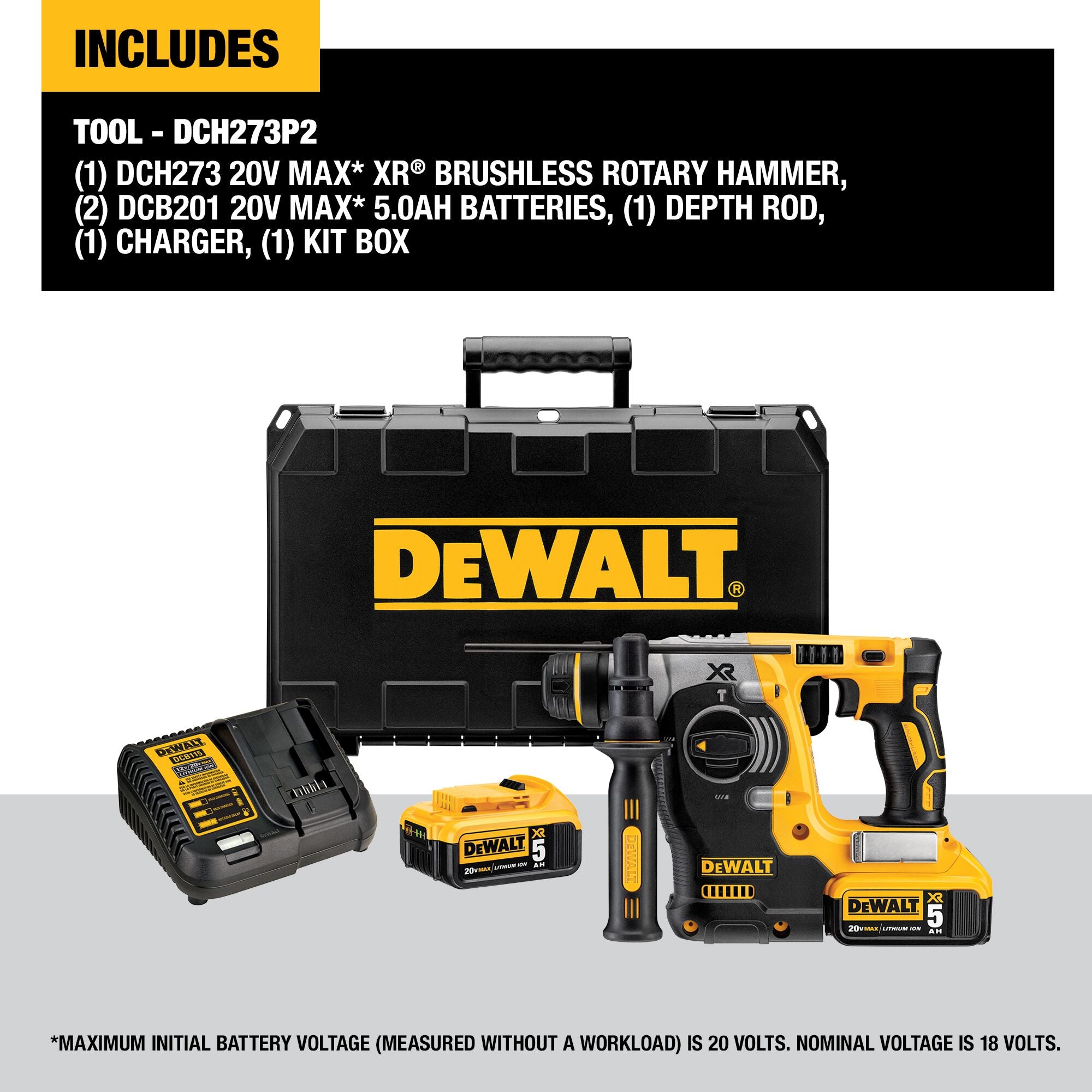 20V MAX* XR® 1" SDS+ ROTARY HAMMER KIT (5.0Ah)