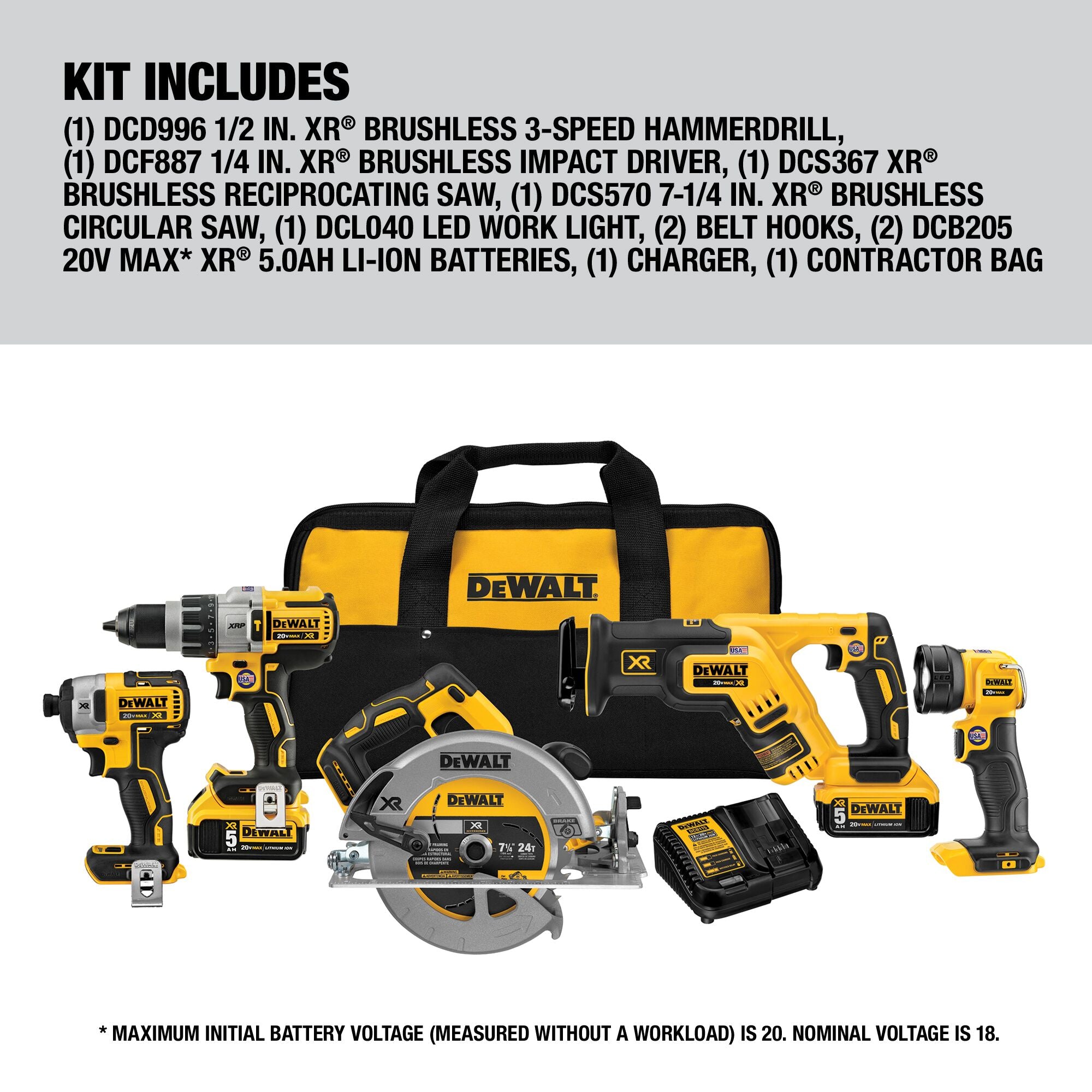 5-TOOL 20V MAX XR BRUSHLESS KIT ( 5.0AH )