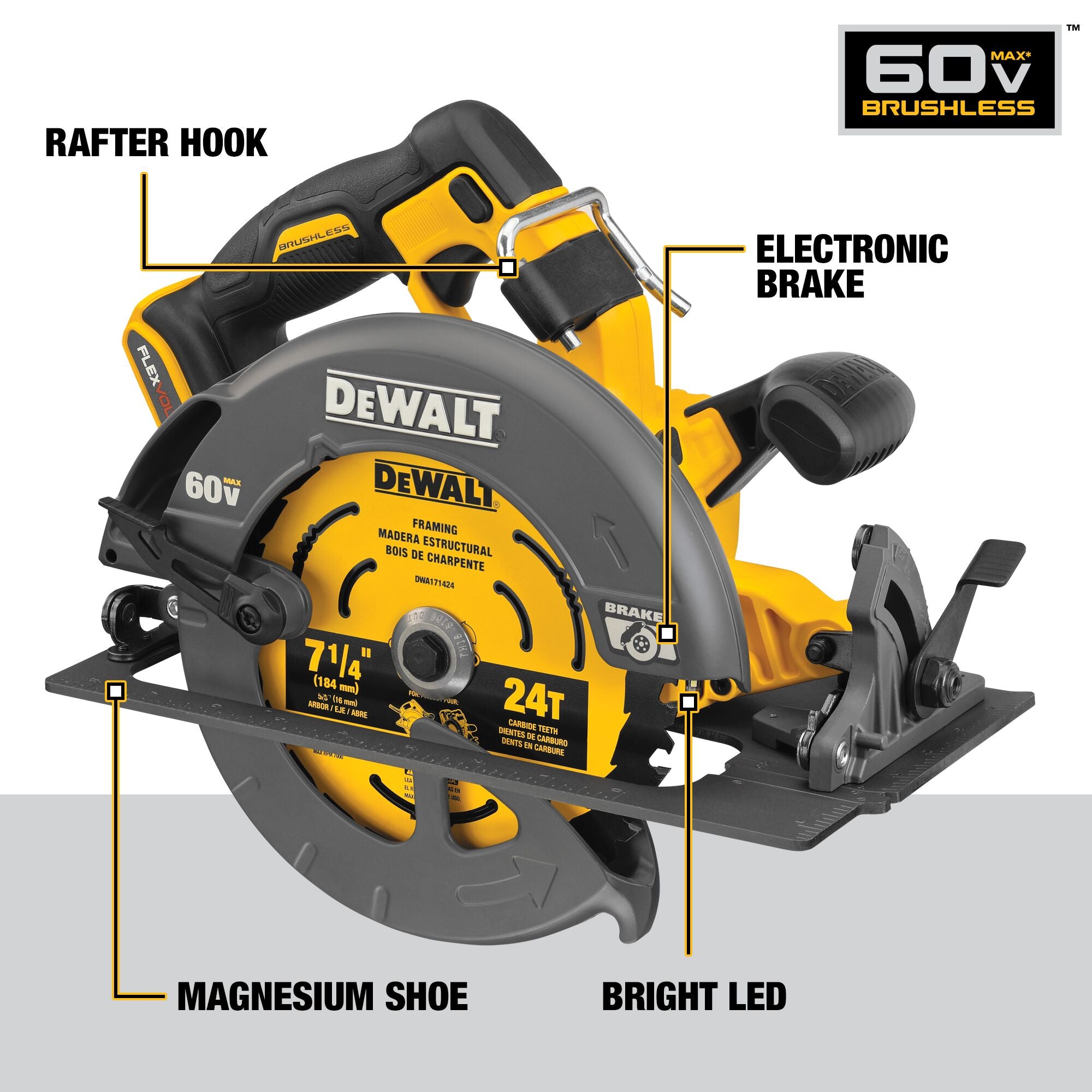 ENSEMBLE SCIE CIRCULAIRE 7-1/4'' 60V FLEXVOLT (2 X 9.0AH)