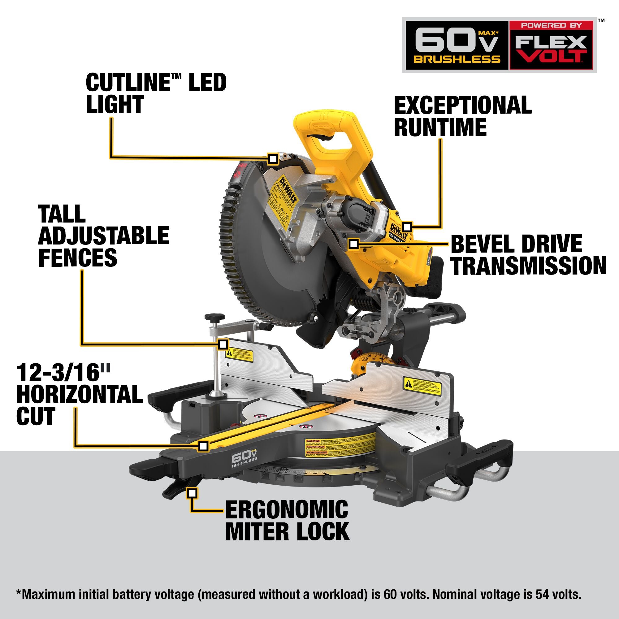SCIE À ONGLETS 12'' RADIALE COULISSANTE 60V FLEXVOLT