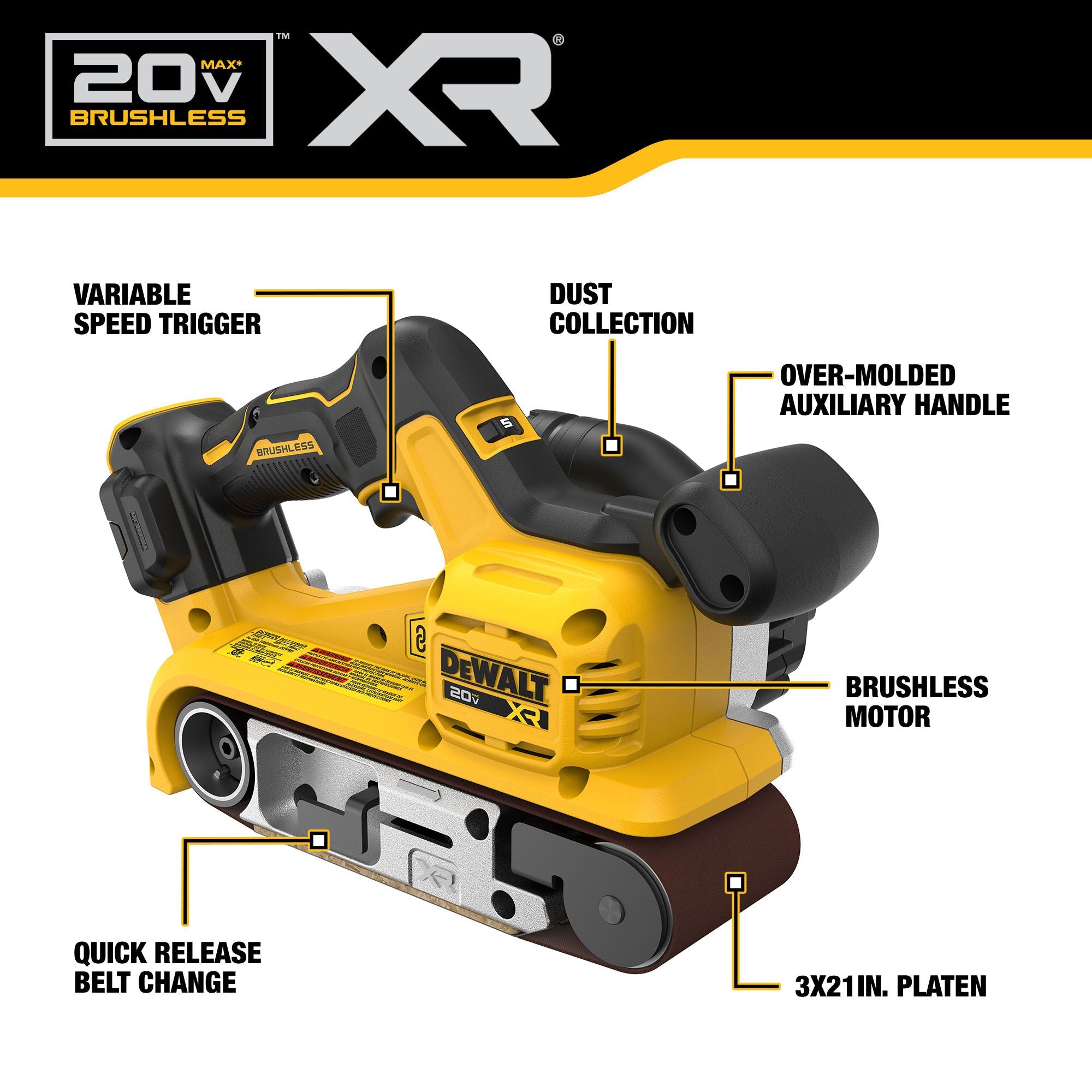 PONCEUSE À BANDE 3'' X 21'' BRUSHLESS 20V MAX XR