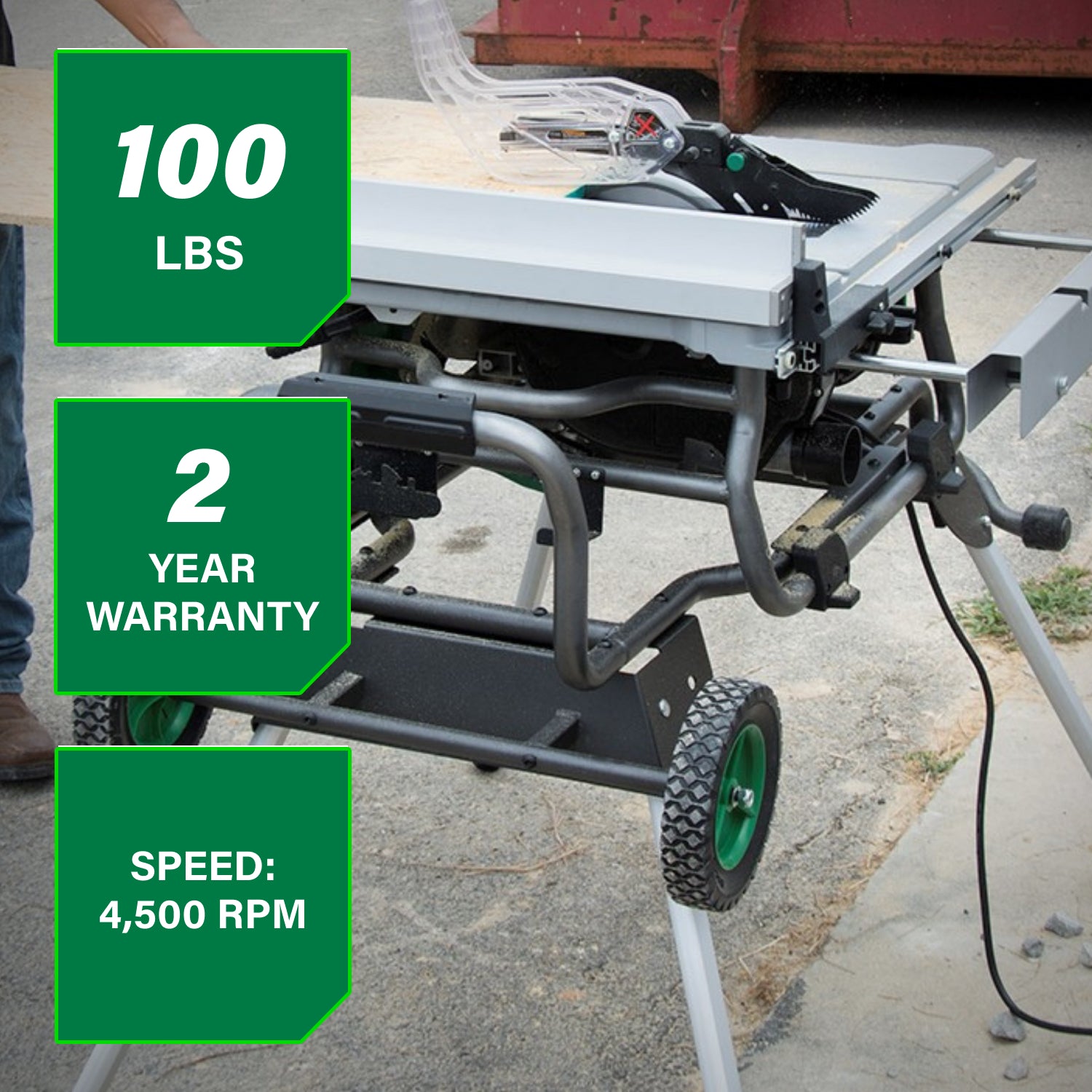 BANC DE SCIE 10'' AVEC SUPPORT À ROULETTES 15 AMP