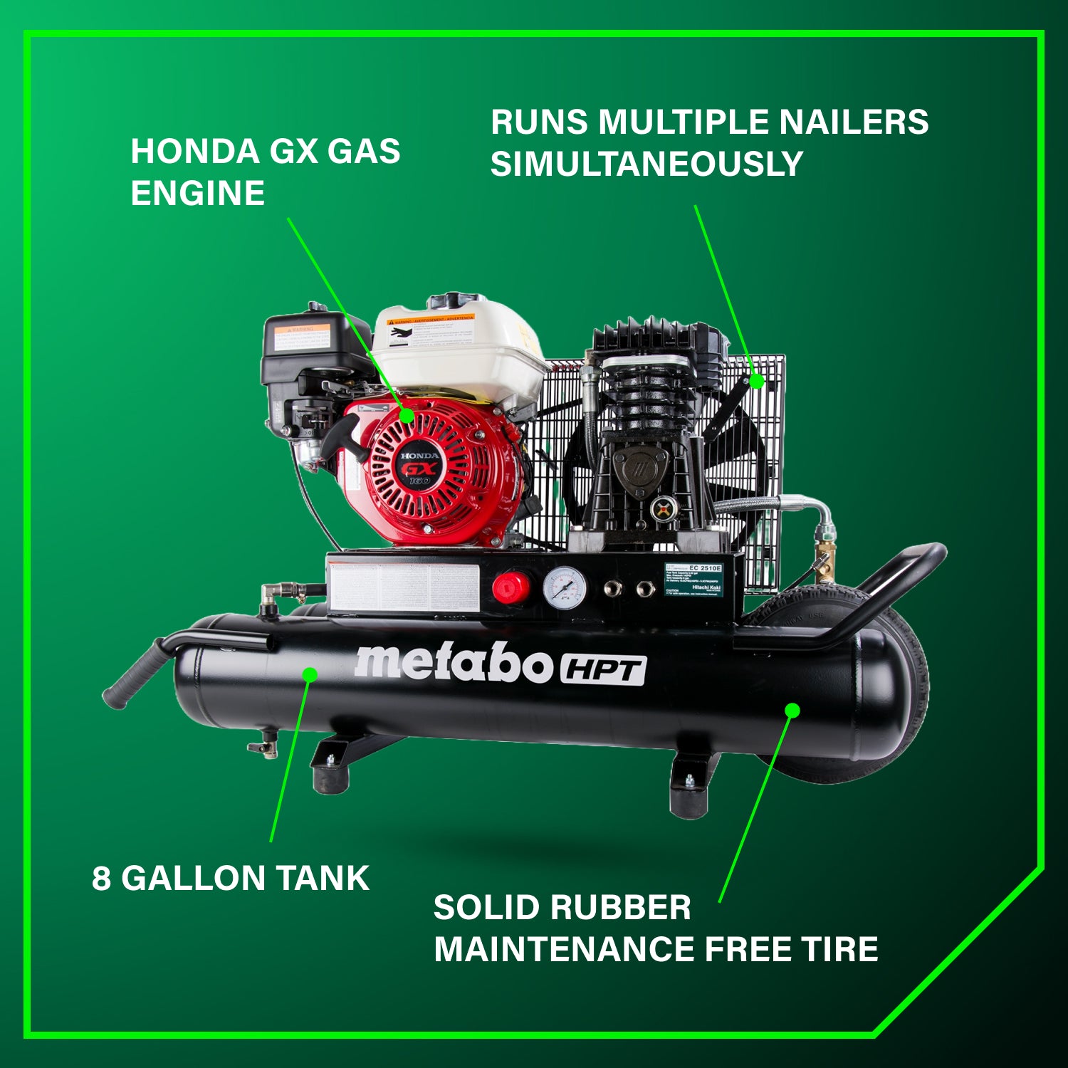 COMPRESSEUR 5.5HP 8 GALLONS GAZ HONDA SUR ROUE