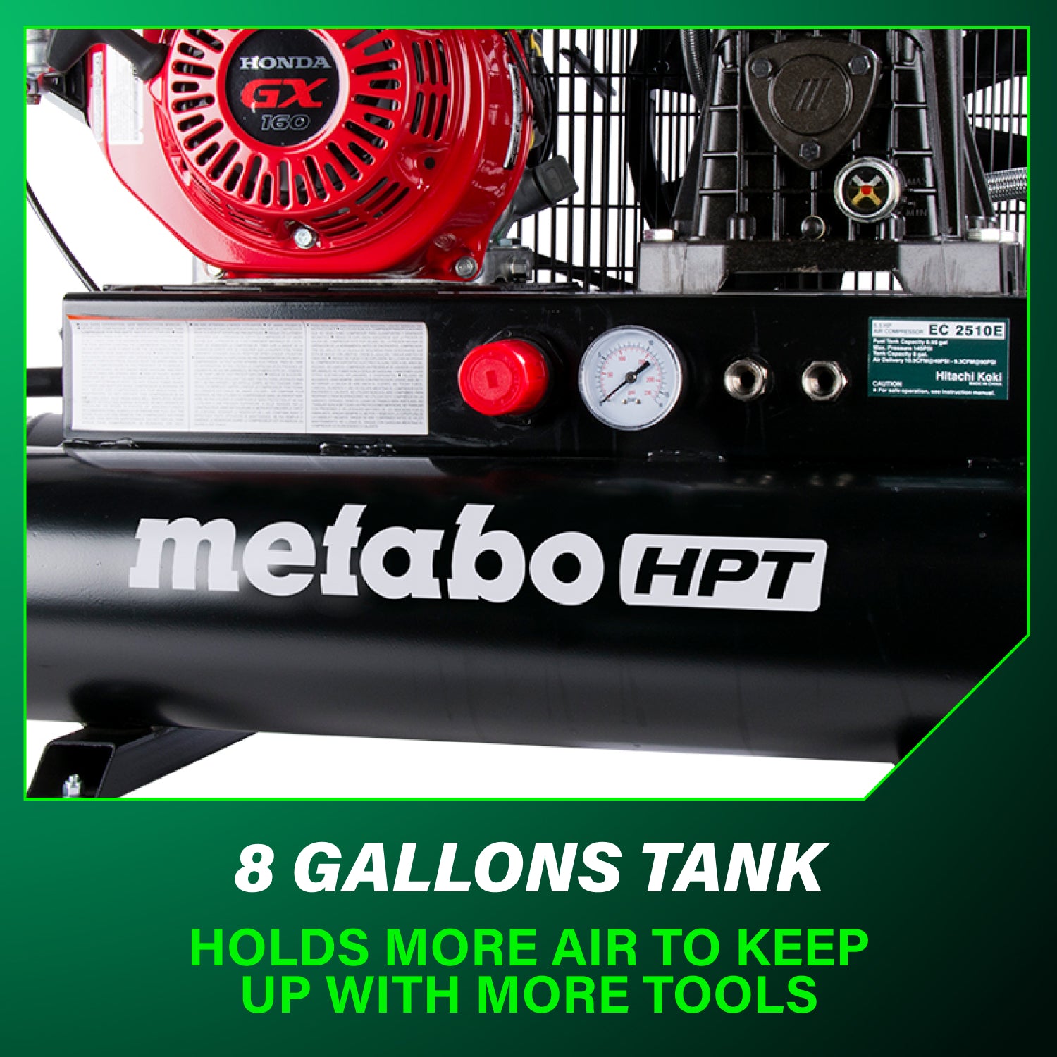 COMPRESSEUR 5.5HP 8 GALLONS GAZ HONDA SUR ROUE